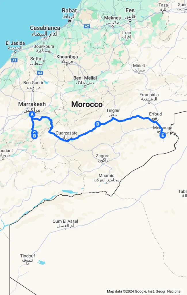 Marrakech Toubkal Merzouga Map